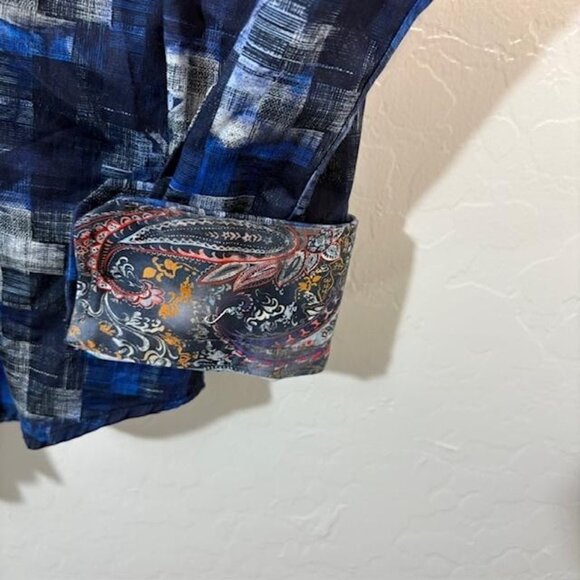 Robert Graham Shirt Mens Medium Blue Black Classic Flip Cuff Paisley Abstract - Picture 4 of 8